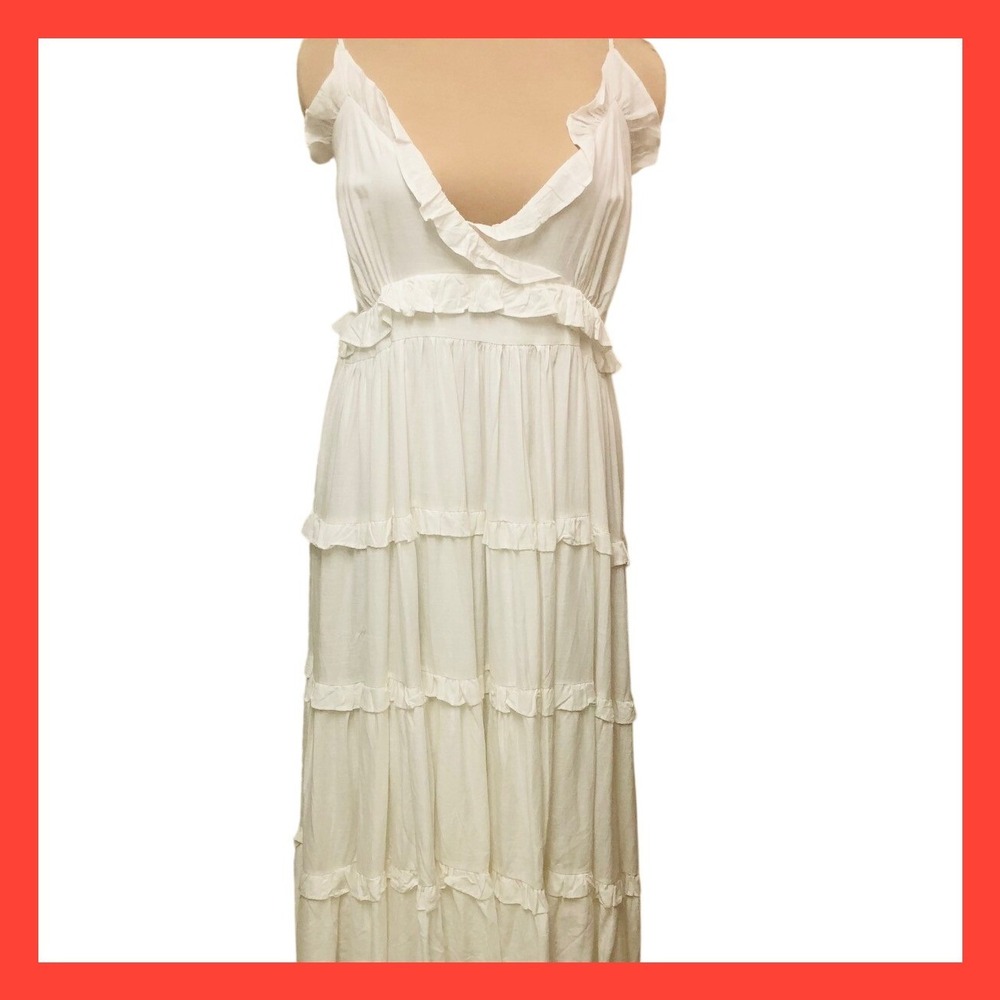 Arula x Favorite You White Cotton Linen Maxi Dress Ruffle Tier Babydoll‎ Boho XL